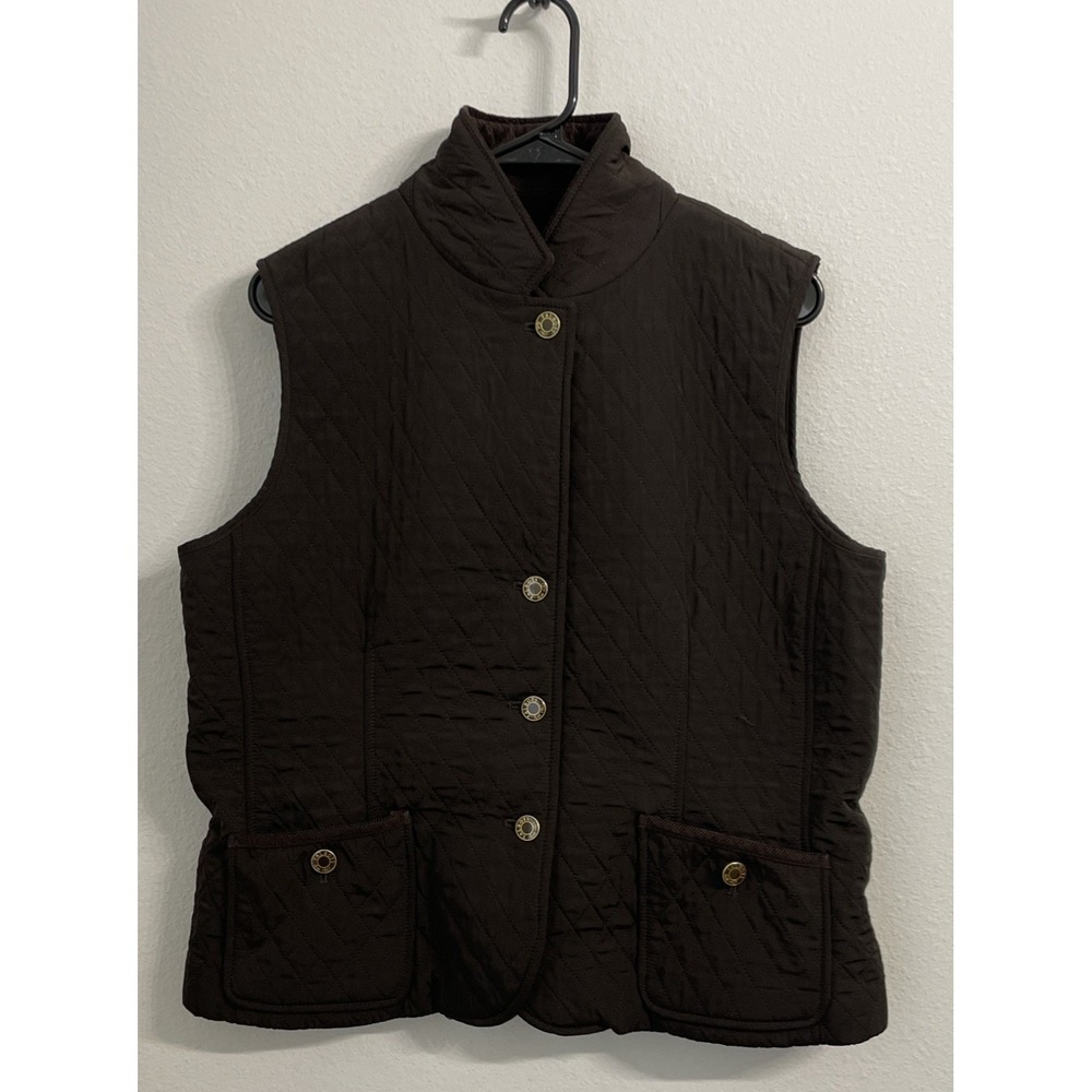 Talbots Women Brown Button Up Vest L Petites